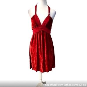 Beautiful Red Crushed Velvet Halter Guess Dress BNWT